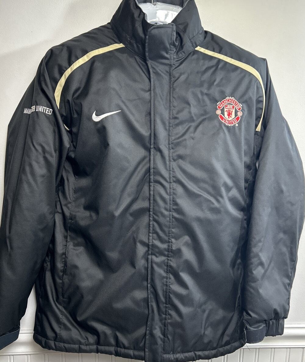 Nike Manchester United Vintage Y2K Soccer Jacket M Black Logo 90’s Zip Vented